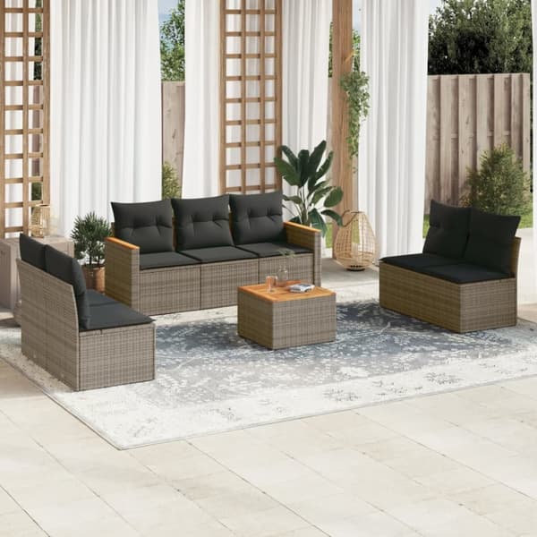 sofasæt til haven 8 dele med hynder polyrattan grå