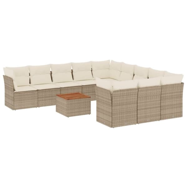 sofasæt til haven 12 dele med hynder polyrattan beige