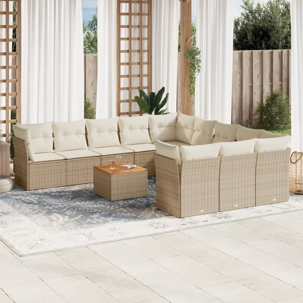 sofasæt til haven 12 dele med hynder polyrattan beige