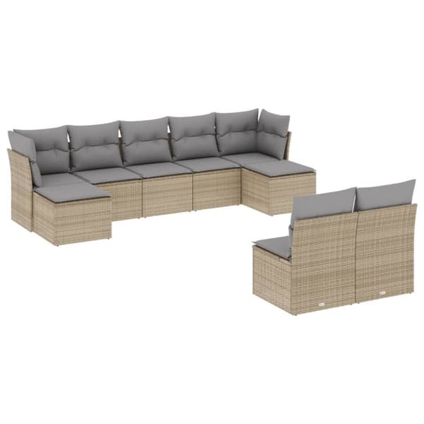 Soffgrupp för trädgården med dynor 9 delar beige konstrotting