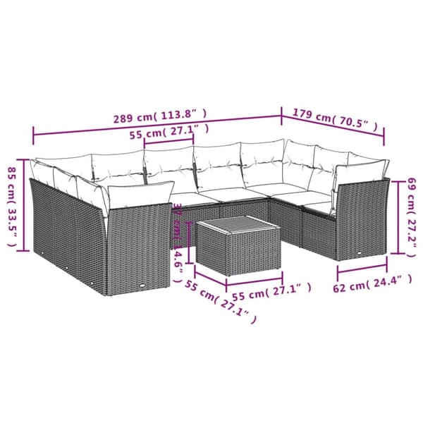 sofasæt til haven 10 dele med hynder polyrattan beige