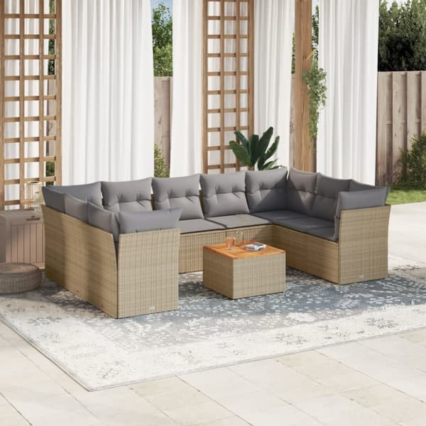 sofasæt til haven 10 dele med hynder polyrattan beige