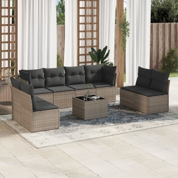 sofasæt til haven 9 dele med hynder polyrattan grå