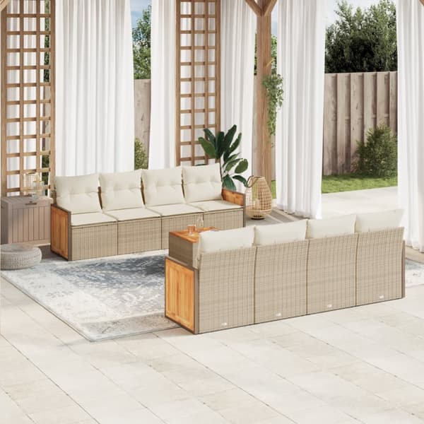sofasæt til haven 9 dele med hynder polyrattan beige