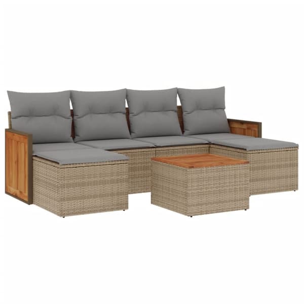 sofasæt til haven 7 dele med hynder polyrattan beige