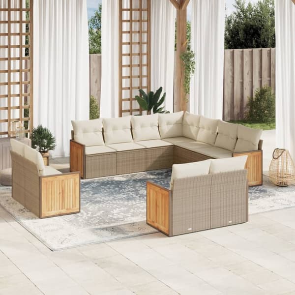 sofasæt til haven 11 dele med hynder polyrattan beige