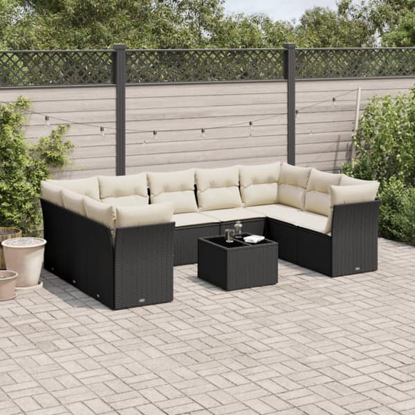 Loungegrupp 10 delar med svarta dynor konstrotting