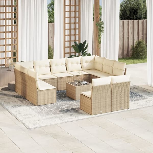 sofasæt til haven 12 dele med hynder polyrattan beige