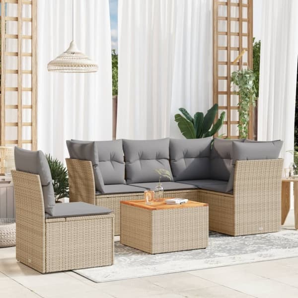 Soffgrupp för trädgården med dynor 6 delar beige konstrotting