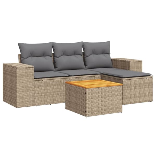 Soffgrupp för trädgården med dynor 5 delar beige konstrotting