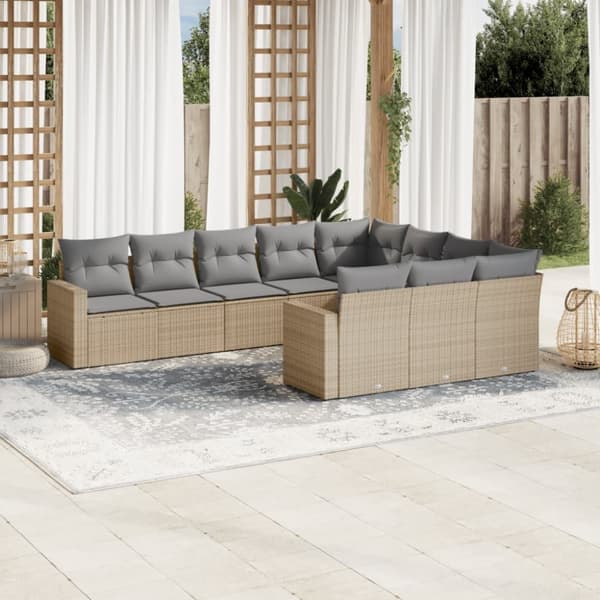 sofasæt til haven 10 dele med hynder polyrattan beige
