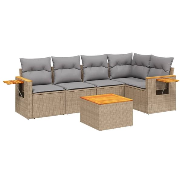 Soffgrupp för trädgården med dynor 6 delar beige konstrotting