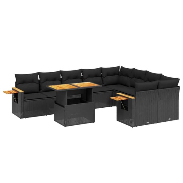 sofasæt til haven 10 dele med hynder polyrattan sort