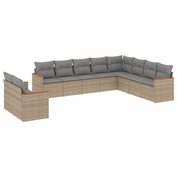 havesofasæt 10 dele med hynder polyrattan beige