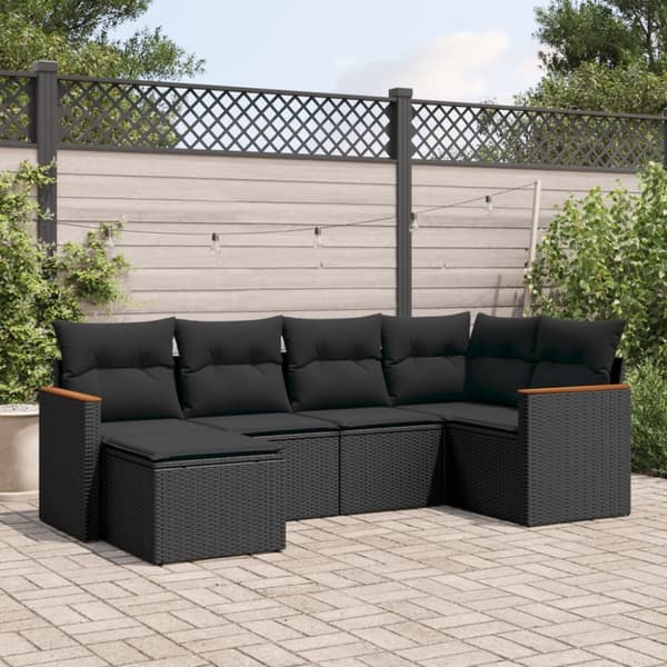 Loungegrupp med dynor 6 delar svart konstrotting
