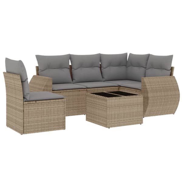 Soffgrupp för trädgården med dynor 6 delar beige konstrotting