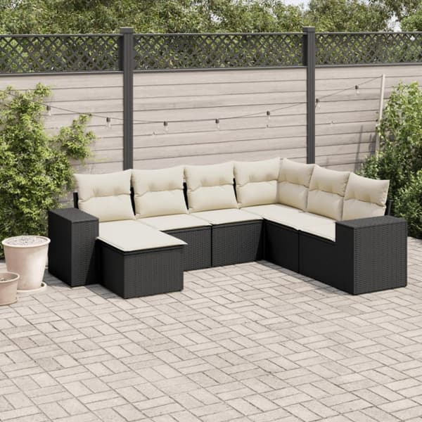 sofasæt til haven 7 dele med hynder polyrattan sort