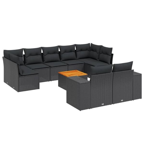 Loungegrupp 10 delar med svarta dynor konstrotting