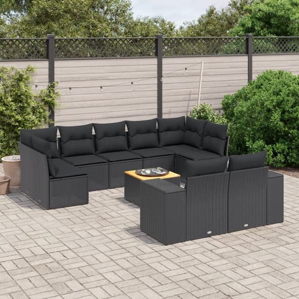 Loungegrupp 10 delar med svarta dynor konstrotting