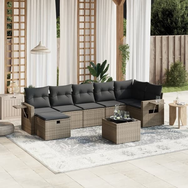 sofasæt til haven 8 dele med hynder polyrattan grå