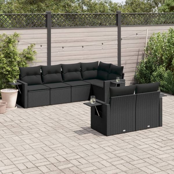 sofasæt til haven 7 dele med hynder polyrattan sort