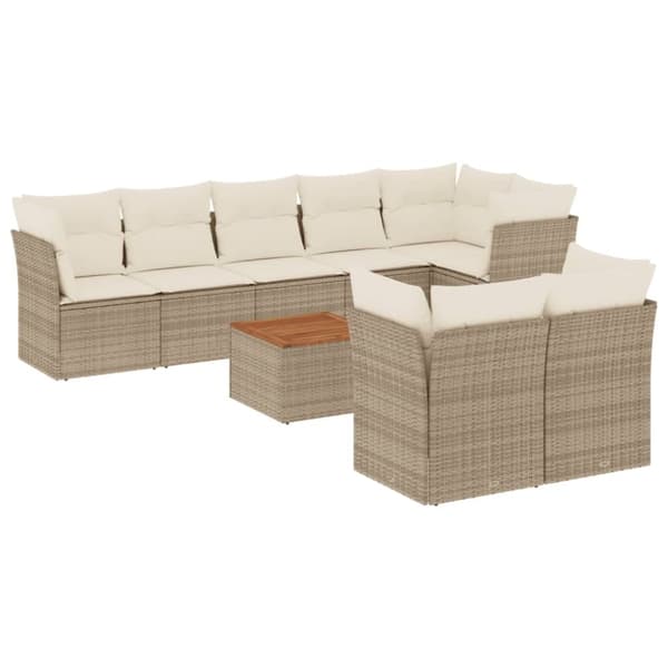 Soffgrupp för trädgården med dynor 9 delar beige konstrotting
