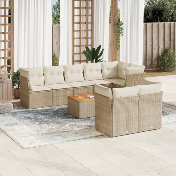 Soffgrupp för trädgården med dynor 9 delar beige konstrotting