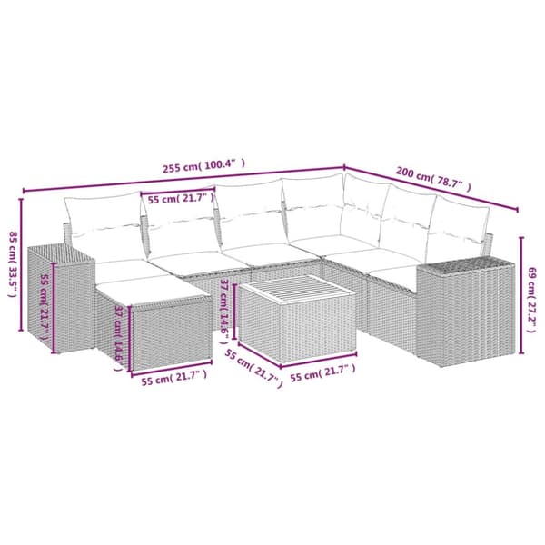 sofasæt til haven 8 dele med hynder polyrattan beige