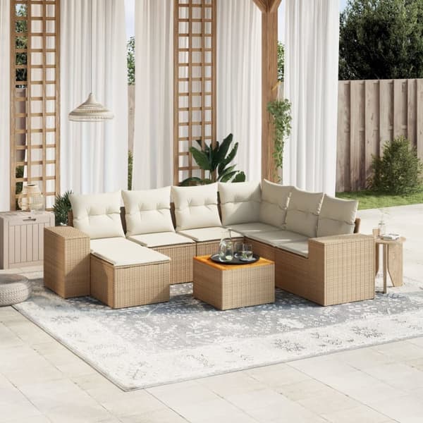 sofasæt til haven 8 dele med hynder polyrattan beige