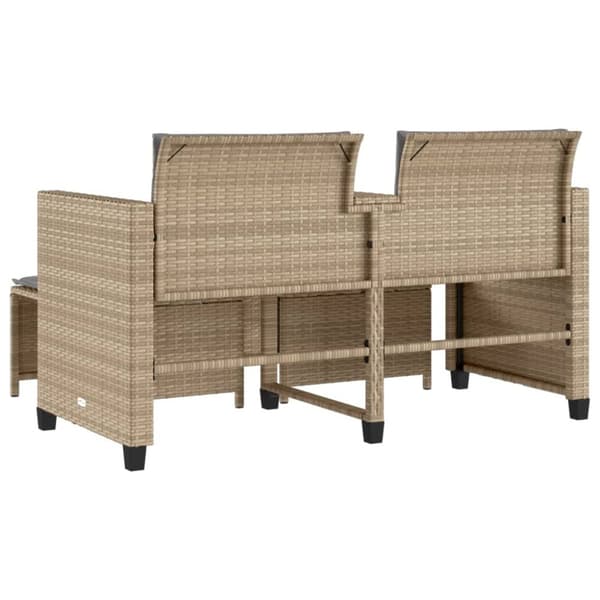 2 hengen puutarhasohva, jossa pöytä ja jakkarat, beige, polyrottinki