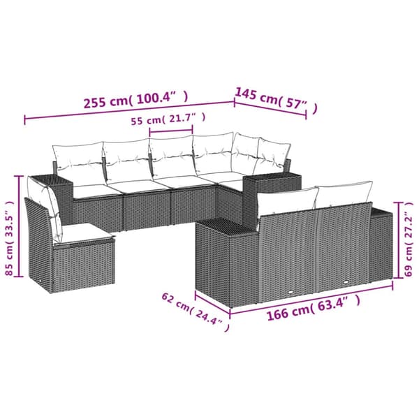 sofasæt til haven 8 dele med hynder polyrattan grå
