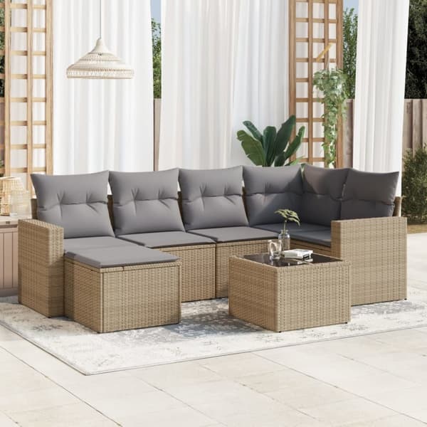 sofasæt til haven 7 dele med hynder polyrattan beige