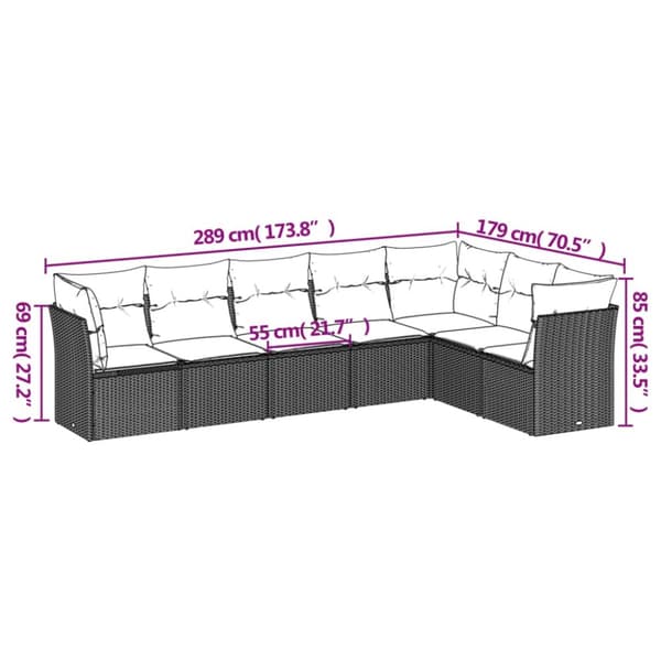 sofasæt til haven 7 dele med hynder polyrattan sort