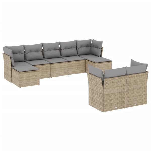sofasæt til haven 9 dele med hynder polyrattan beige