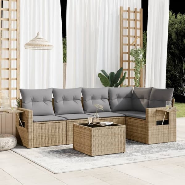 sofasæt til haven 6 dele med hynder polyrattan beige