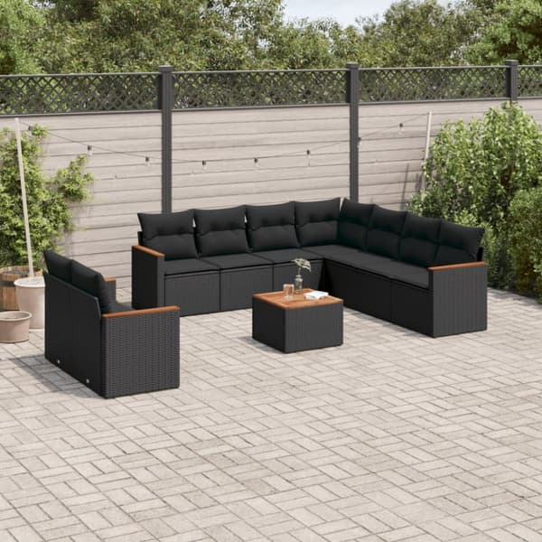 sofasæt til haven 10 dele med hynder polyrattan sort