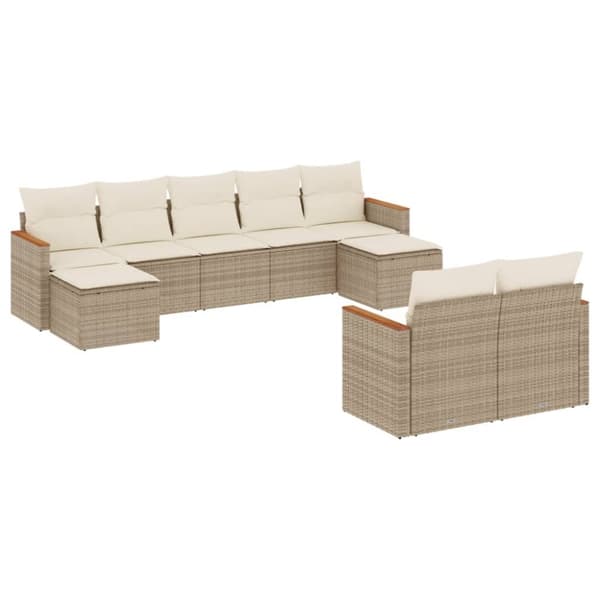 sofasæt til haven 9 dele med hynder polyrattan beige