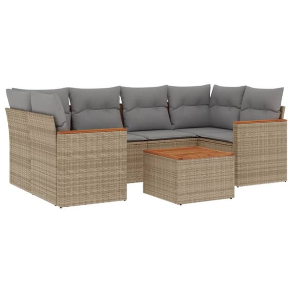 sofasæt til haven 7 dele med hynder polyrattan beige