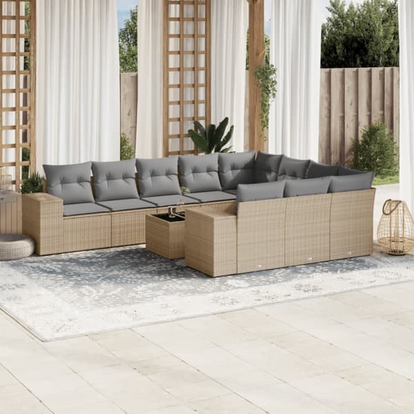 sofasæt til haven 11 dele med hynder polyrattan beige