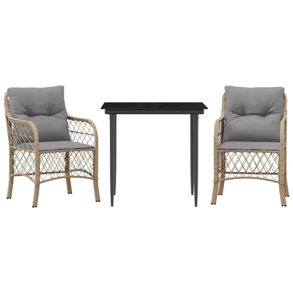 bistrosæt til haven 3 dele med hynder polyrattan blandet beige