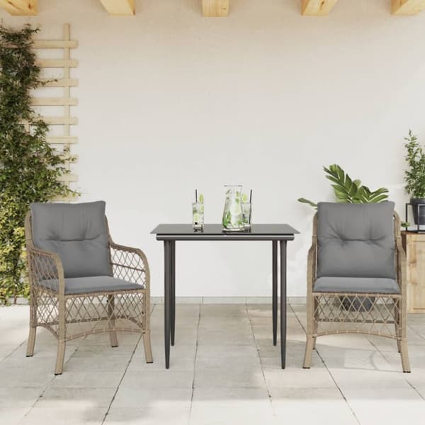 bistrosæt til haven 3 dele med hynder polyrattan blandet beige