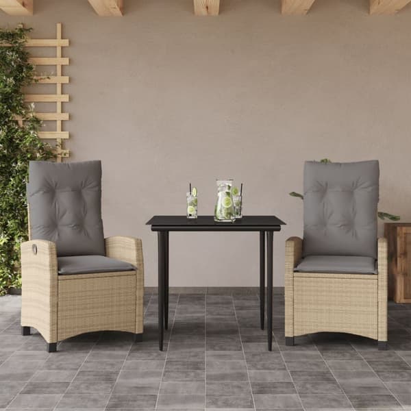 Matgrupp för trädgården med dynor 3 delar mixbeige konstrotting