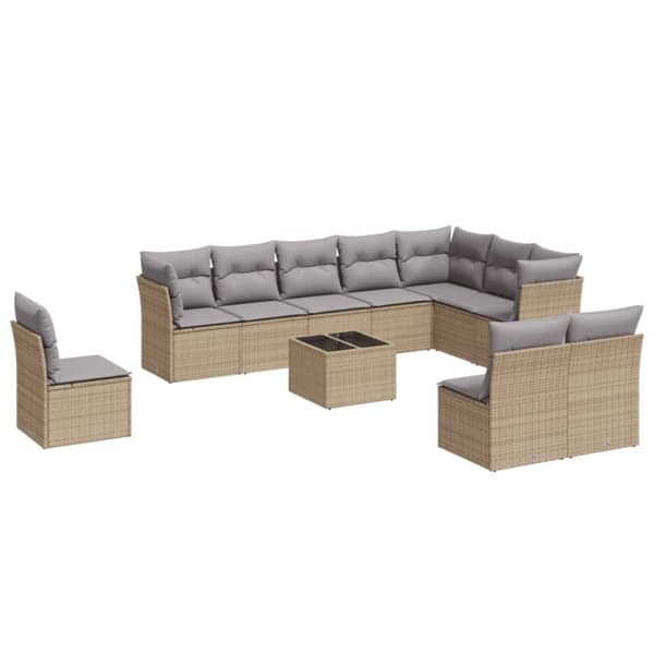 sofasæt til haven 11 dele med hynder polyrattan beige