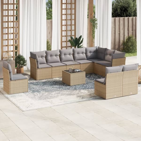 sofasæt til haven 11 dele med hynder polyrattan beige