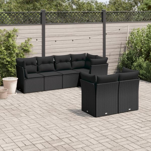 sofasæt til haven 7 dele med hynder polyrattan sort
