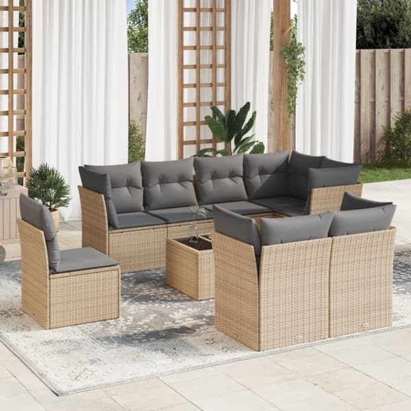 sofasæt til haven 9 dele med hynder polyrattan beige