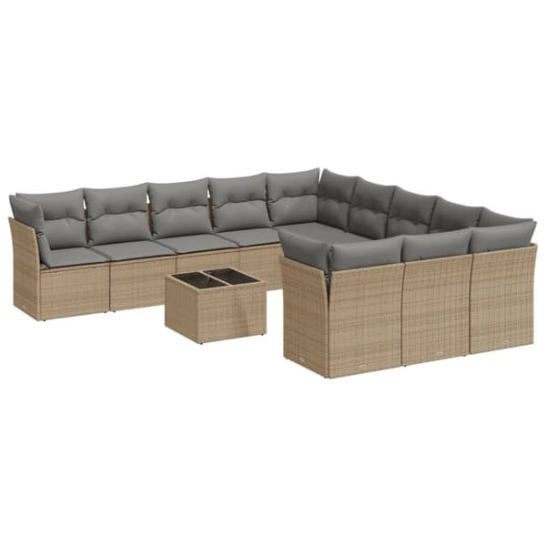 sofasæt til haven 12 dele med hynder polyrattan beige