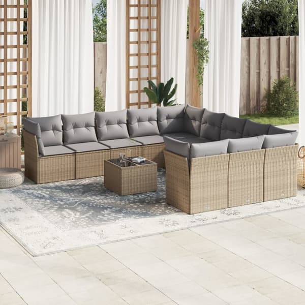 sofasæt til haven 12 dele med hynder polyrattan beige
