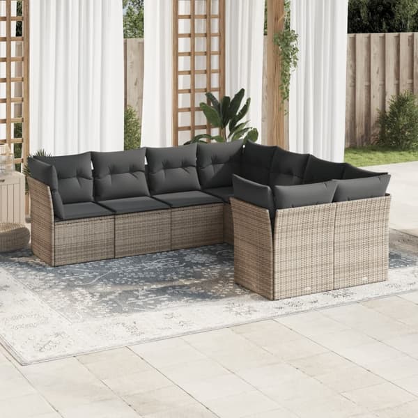 sofasæt til haven 8 dele med hynder polyrattan grå
