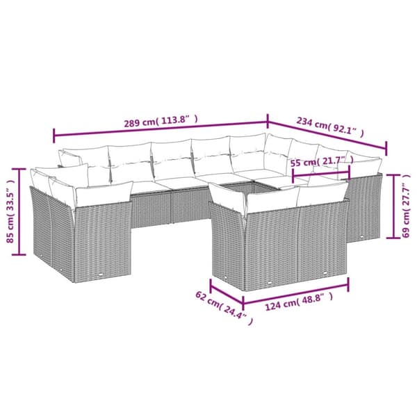 sofasæt til haven 12 dele med hynder polyrattan sort